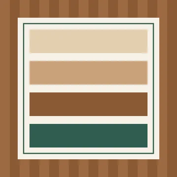 Referência da marca da Aurora Móveis: a paleta de madeira natural da loja, do claro ao escuro, com o verde da fachada