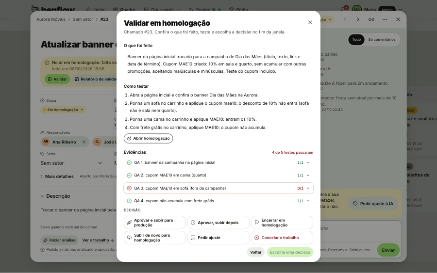 Validate in staging window, with what was done, how to test, Claude's tests and the decisions at the bottom